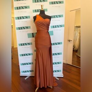 One-Shoulder Satin Dress in burnt orange